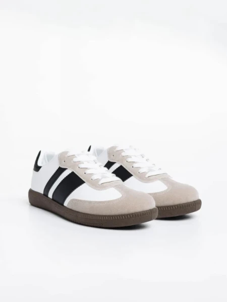 Pantofi sport barbati albi cu negru din piele ecologica Silvius