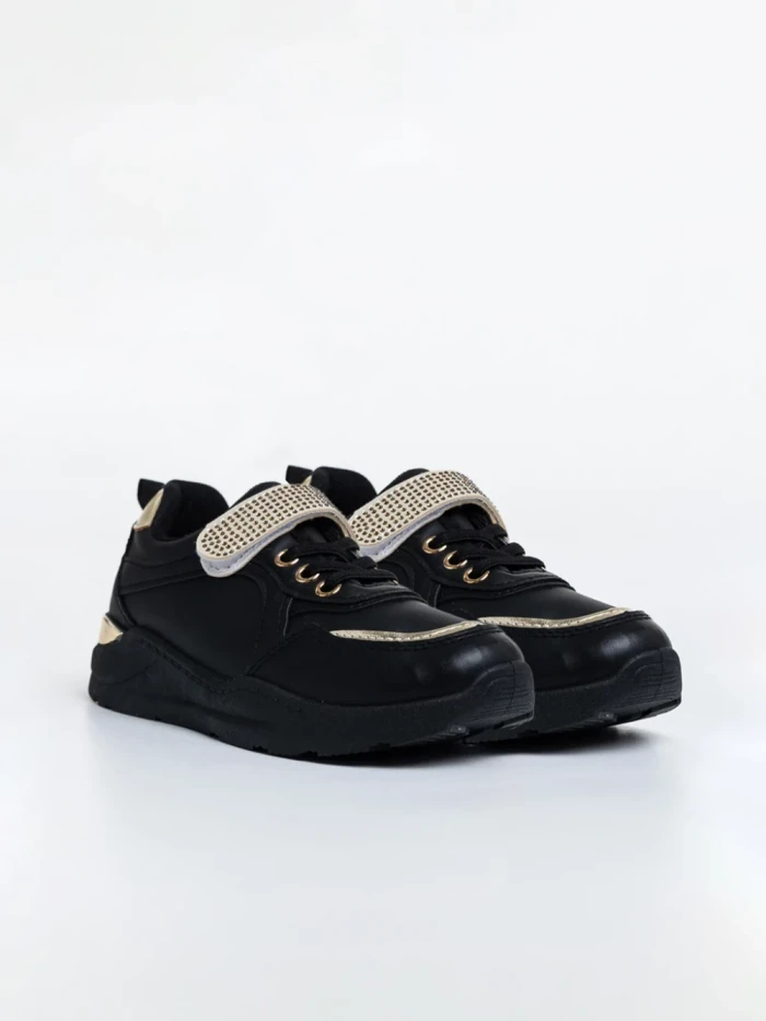 Pantofi sport copii negri din piele ecologica Idalis