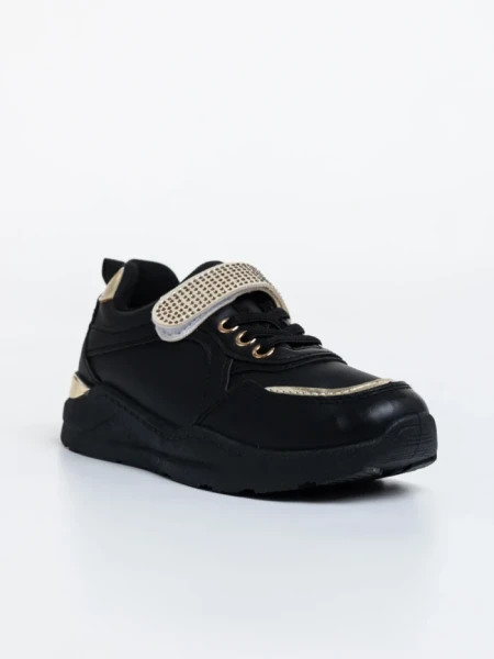 Pantofi sport copii negri din piele ecologica Idalis