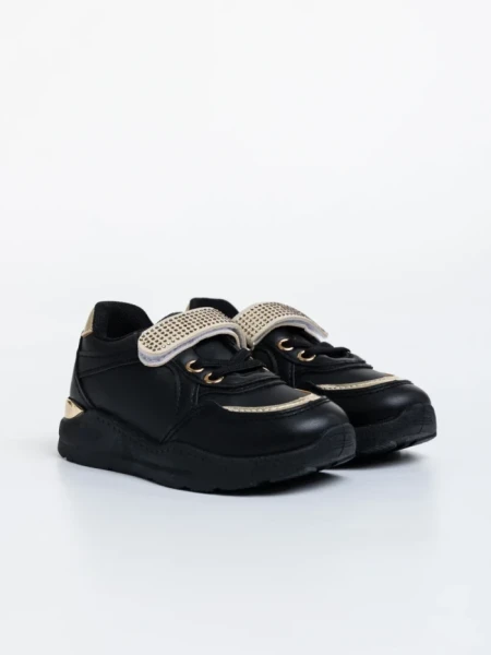 Pantofi sport copii negri din piele ecologica Dericka