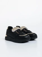 Pantofi sport copii negri din piele ecologica Dericka