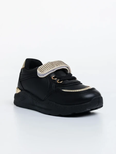 Pantofi sport copii negri din piele ecologica Dericka