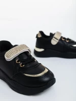 Pantofi sport copii negri din piele ecologica Dericka