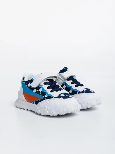 Pantofi sport copii albi cu albastru din material textil Codie