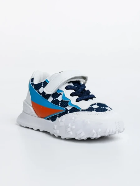 Pantofi sport copii albi cu albastru din material textil Codie