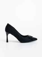 Pantofi dama negri cu toc din material textil Elsabeth