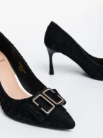 Pantofi dama negri cu toc din material textil Elsabeth