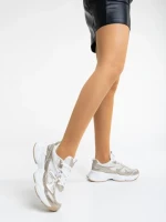 Pantofi sport dama aurii din piele ecologica si material textil Kiani