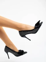 Pantofi dama negri cu toc din material textil Marliss