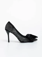 Pantofi dama negri cu toc din material textil Marliss