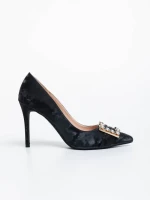 Pantofi dama negri cu toc din material textil Georgyna