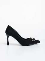 Pantofi dama negri cu toc din material textil Tacey