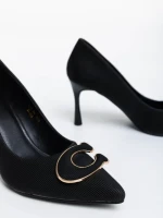 Pantofi dama negri cu toc din material textil Tacey