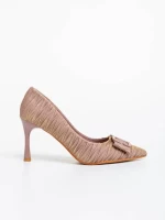 Pantofi dama roz cu toc din material textil Elsabeth
