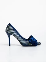 Pantofi dama albastri cu toc din material textil Marliss