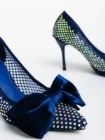 Pantofi dama albastri cu toc din material textil Marliss