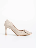 Pantofi dama bej cu toc din material textil Elsabeth