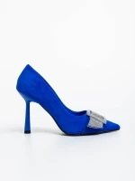 Pantofi dama albastri cu toc din material textil Tiphanie