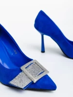 Pantofi dama albastri cu toc din material textil Tiphanie