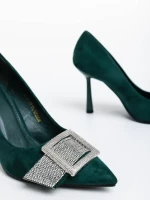 Pantofi dama verzi cu toc din material textil Tiphanie