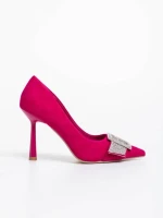 Pantofi dama fucsia cu toc din material textil Tiphanie
