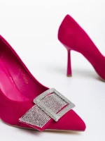 Pantofi dama fucsia cu toc din material textil Tiphanie