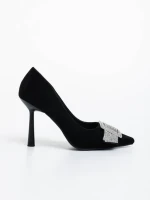 Pantofi dama negri cu toc din material textil Tiphanie