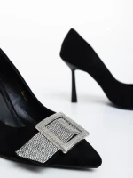 Pantofi dama negri cu toc din material textil Tiphanie