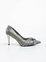 Pantofi dama argintii inchis cu toc din material textil Ellesse