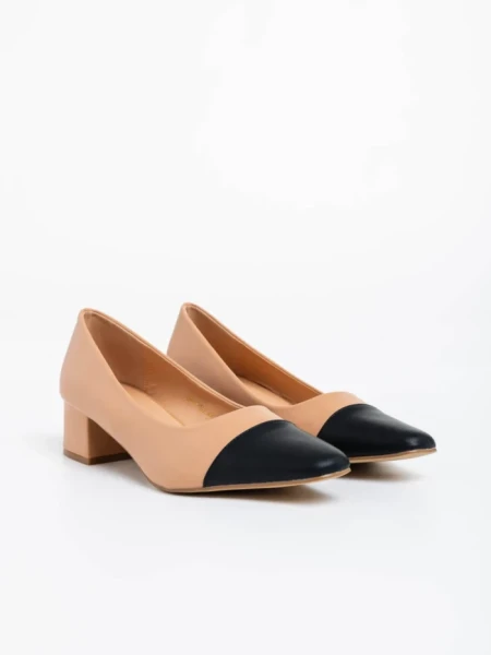 Pantofi dama khaki cu toc din piele ecologica Cettina
