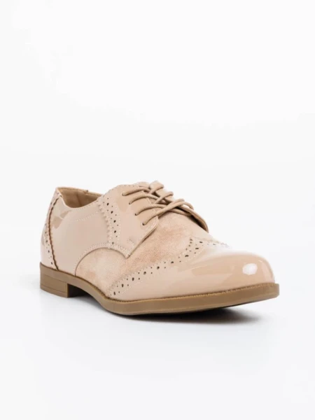 Pantofi casual dama bej din piele ecologica lacuita Mattea