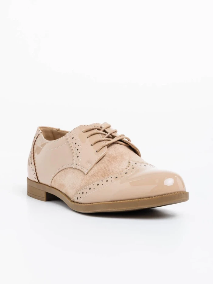 Pantofi casual dama bej din piele ecologica lacuita Mattea