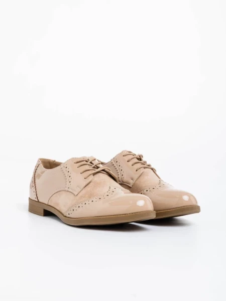 Pantofi casual dama bej din piele ecologica lacuita Mattea