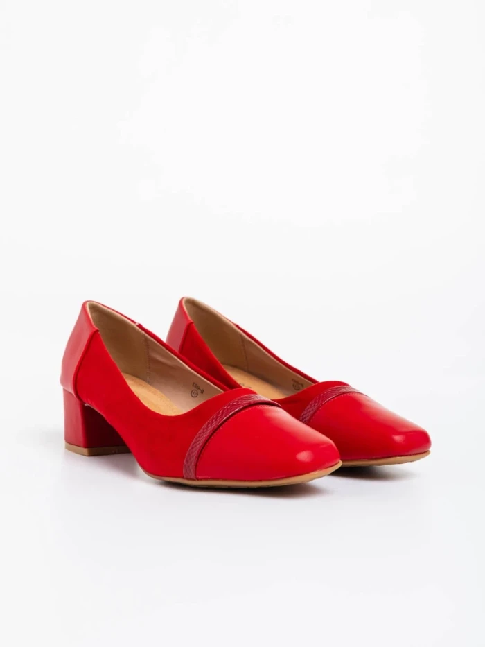 Pantofi dama rosii cu toc din piele ecologica Cherilyn