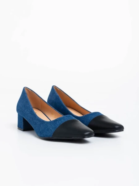Pantofi dama jeans cu toc din material textil Cettina