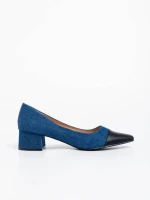 Pantofi dama jeans cu toc din material textil Cettina