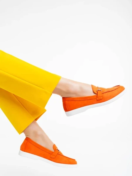 Mocasini dama portocalii din material textil Nineve