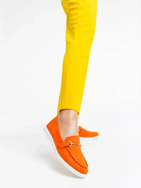 Mocasini dama portocalii din material textil Nineve