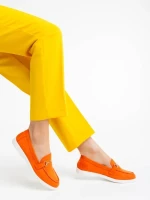 Mocasini dama portocalii din material textil Nineve