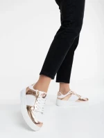 Pantofi sport dama albi cu sampanie din piele ecologica Rumeysa