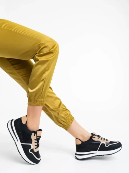 Pantofi sport dama negri din piele ecologica si material textil Raelin