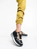 Pantofi sport dama negri din piele ecologica si material textil Raelin