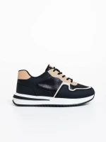 Pantofi sport dama negri din piele ecologica si material textil Raelin