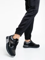 Pantofi sport dama negri din material textil si piele ecologica Ravenna