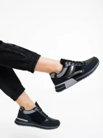 Pantofi sport dama negri din material textil si piele ecologica Ravenna