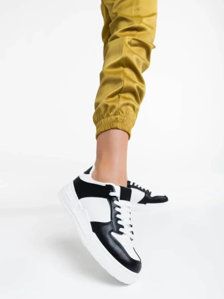 Pantofi sport dama alb cu negru din piele ecologica Rumeysa