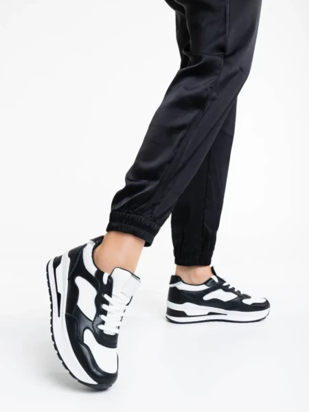 Pantofi sport dama negri cu alb din piele ecologica Rachana