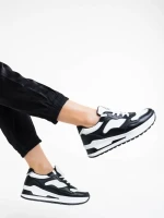 Pantofi sport dama negri cu alb din piele ecologica Rachana