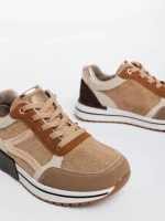 Pantofi sport dama bej inchis din material si piele ecologica textil Ravenna