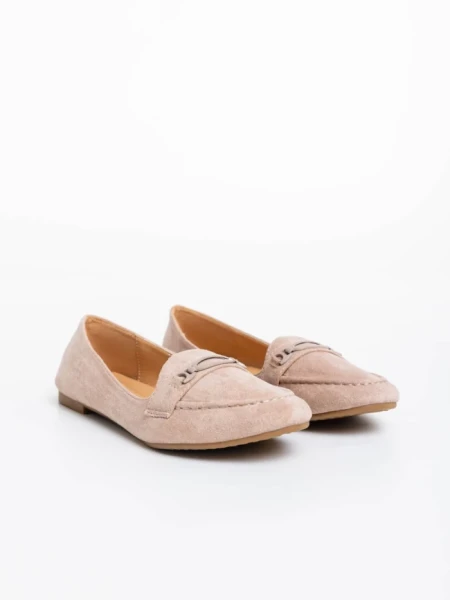 Mocasini dama bej din material textil Ritanya